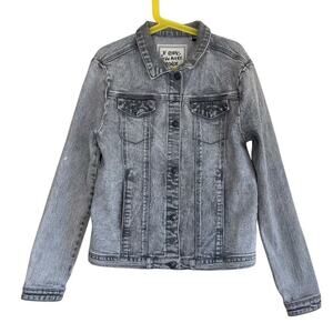 IKKS Youth Light Wash Grey Trucker Style Denim Jacket Embroidered Braided Sz 12